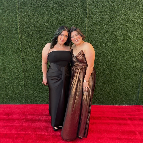 Retrofete Waldorf Strapless Gown With Slit in Coffee Brown Metallic - Picture 5 of 6